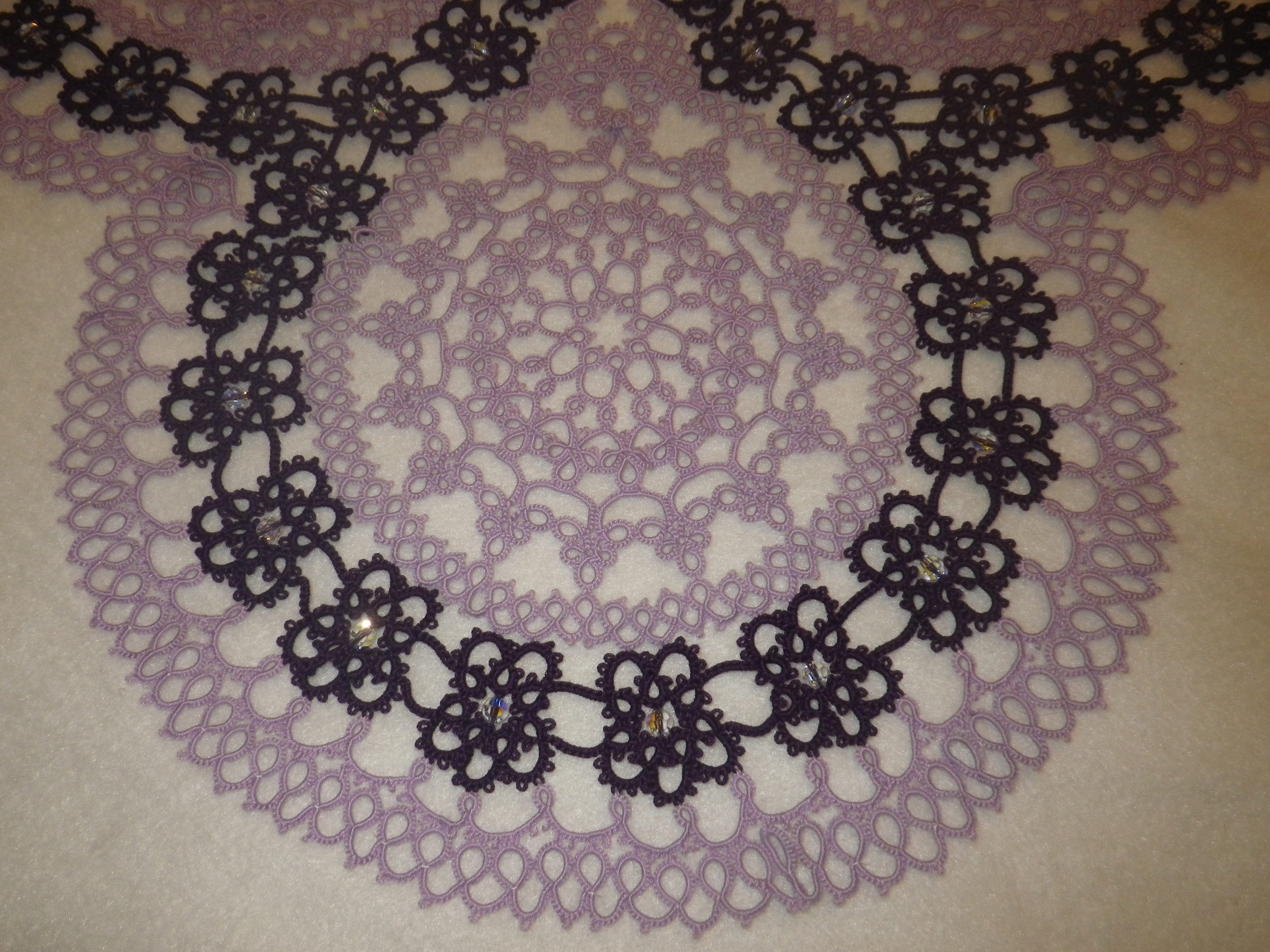 New Handmade 4 Inch Variegated Purple Tatted Lace Doily